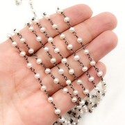 PRL19. Freshwater Pearl Round Shape Oxidized Wire Chain